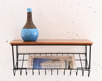 Vintage Teak and Metal Wall-Mounted Nightstand