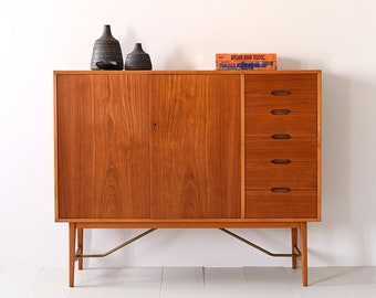 Mid-Century Teak Scandinavian Highboard with Drawers | Vintage Elegance in Compact Design