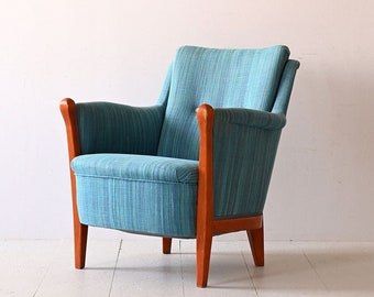 Original Vintage Armchair with Classic Blue Fabric – Authentic Scandinavian Design