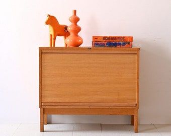 Vintage Oak Office Cabinet with Roll-Top | Scandinavian 1960s Charm