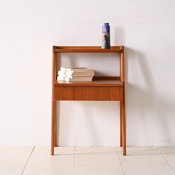 Danish Teak Bedside Table with Double Shelf - Vintage Scandinavian Furniture