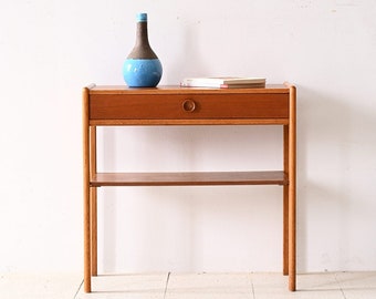 Vintage Teak and Oak Bedside Table with Drawer - Scandinavian Mid-Century Modern Furniture