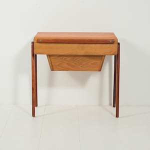 1950s Scandinavian Teak and Oak Sewing Table with Storage Compartment