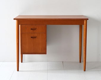 1950s Scandinavian Teak Desk with Adjustable Drawer Unit, Vintage Mid Century Writing Table