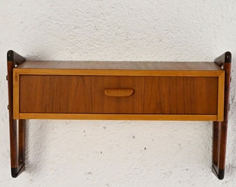 Original 1960s Vintage Suspended Teak Bedside Table - Scandinavian Design