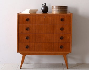 Vintage Teak Chest of Drawers with Round Handles - Retro Nordic Design