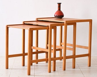 Set of 3 Vintage Scandinavian Teak Nesting Tables - Retro Midcentury Modern Furniture