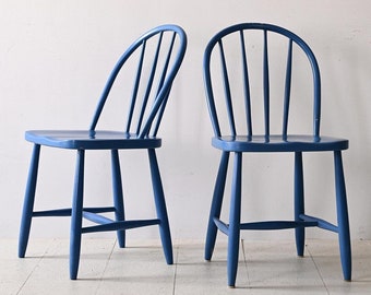 Vintage Blue Wooden Chairs - Scandinavian Elegance from the 60s