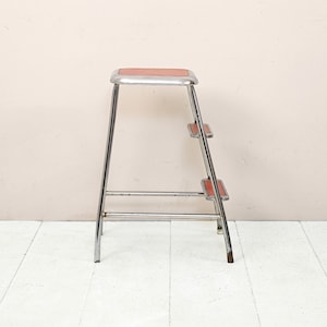 MidCentury Swedish Vintage Metal Step Stool / Scandinavian Manufacture / Red Color / Danish Retro Design
