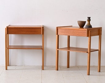 Pair of Swedish Teak Bedside Tables with Drawer - Vintage Scandinavian Nightstands