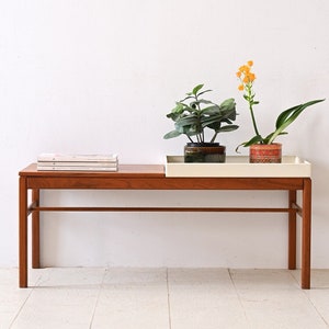 Vintage 1960s Scandinavian Flower Box Bench - Functional Wooden Seating with Metal Planter