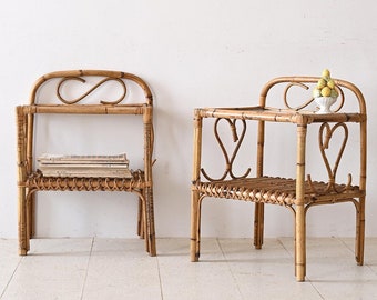 Pair of Bamboo and Glass Vintage Nightstands