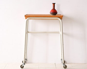 Vintage Scandinavian Cart Coffee Table with Metal Legs and Wheels