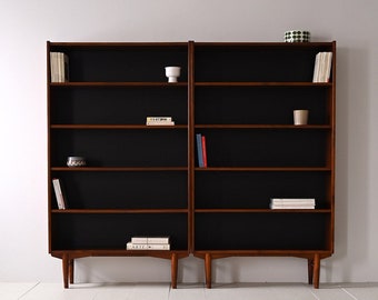 Pair of Vintage Teak Bookcases with Black Backing - 1960s Scandinavian Elegance