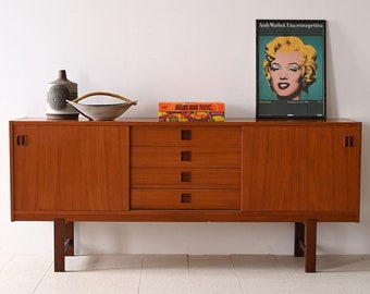 Buffet vintage en teck des années 1960 avec tiroirs centraux - Design scandinave minimaliste