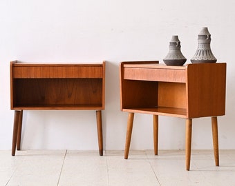 Vintage Teak Bedside Tables with Open Compartment