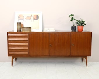 Italian 50s 60s Sideboard with Side Drawers, MidCentury