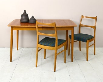 MidCentury Scandinavian Teak and Oak Extendable Dining Table, Original Danish Vintage 60s Design