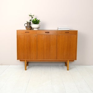 Vintage 1960s Teak Mid-Century Highboard, Danish Retro Design Original Sideboard