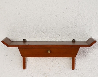 Vintage Danish Mahogany Wall-Mounted Bedside Shelf with Drawer - 1960s Scandinavian Design