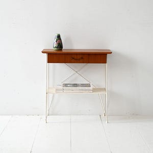 Vintage Scandinavian Nightstand, 1960s Metal and Mahogany Bedside Table with Drawer and Shelf