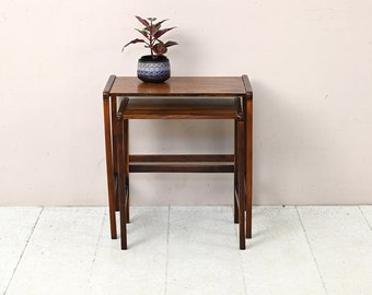 MidCentury Scandinavian Rosewood Nesting Coffee Tables, Original Vintage 1960s Minimalist Elegant Bedside Tables