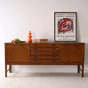 Vintage 1940s Walnut Sideboard with Metal Handles Scandinavian Elegance image 1