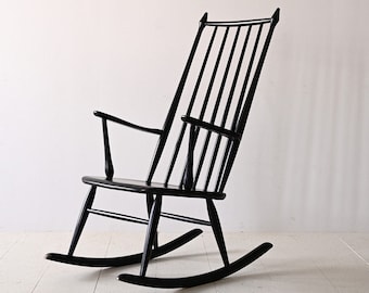 Vintage Black Scandinavian Rocking Chair - Timeless Elegance in Wooden Craftsmanship