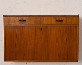 Original 1960s Scandinavian Vintage Teak Wall Cabinet - Flip-Down Doors