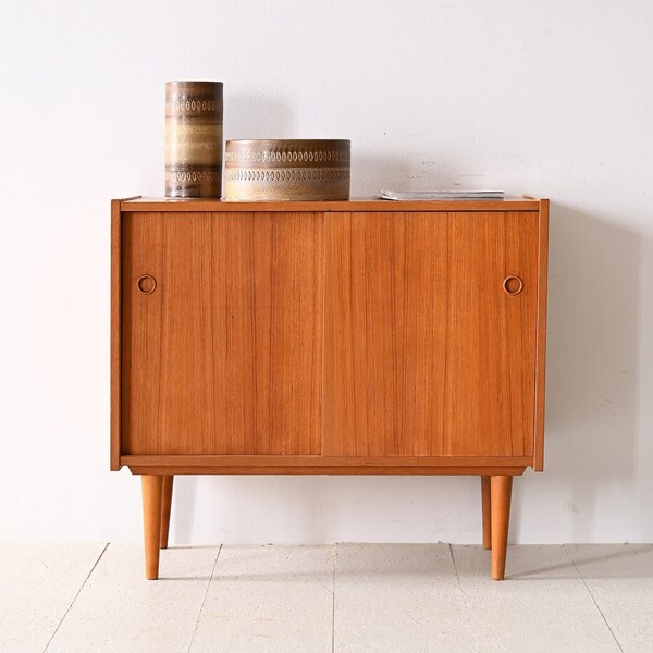 Vintage Teak Sideboard with Sliding Doors - Scandinavian 1960s Furniture