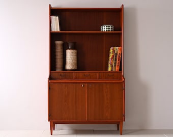 Bibliothèque vintage en acajou avec rangements - Design scandinave 1960