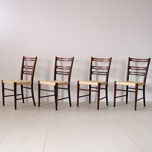 Set of Vintage Scandinavian Wood and Leather Dining Chairs | Mid-Century Modern