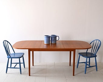 Vintage Scandinavian Teak Extendable Oval Dining Table - Retro Wooden Kitchen Furniture