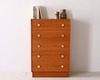 Retro Teak Chest of Drawers with Brass Handles