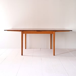 Mesa de comedor extensible escandinava vintage: roble y teca, diseño de mediados de siglo, años 60