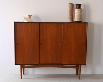 Elegant 1960s Danish Teak Sideboard | Vintage Scandinavian Highboard with Sliding Doors