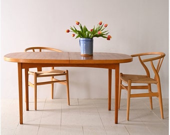 Vintage Teak Dining Table with Rounded Corners and Extension Leaf - Scandinavian Design