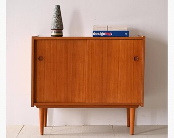 Vintage Teak Credenza with Sliding Doors - Scandinavian 1960s Furniture