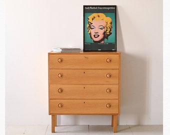 Vintage Scandinavian Oak Chest of Drawers with Four Drawers