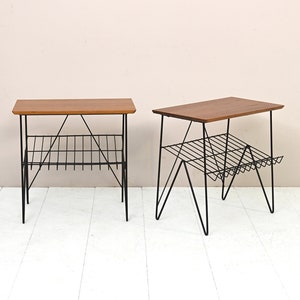 MidCentury Scandinavian Teak Bedside Tables with Metal Frame, Danish Nordic Design 50s 60s
