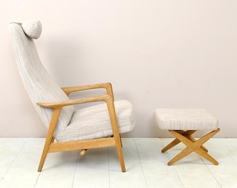 Alf Svensson Reclining Chair from the 1950s for DUX + Footrest, Vintage Scandinavian Design