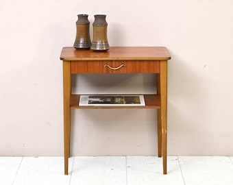 MidCentury Teak and Birch Bedside Table, Vintage Danish Nordic Design