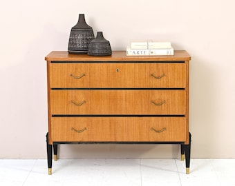 MidCentury Danish Teak Chest of Drawers with Black Accents - Original Vintage Scandinavian Design