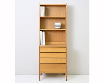 Vintage Oak Bookcase with Drawers, Original 1960s - Retro Scandinavian Design