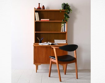 Vintage Scandinavian Teak and Oak Bookcase with Pull-Out Shelf