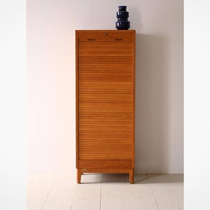 Vintage Danish Oak Roll-Top Filing Cabinet Mid-Century Modern Storage image 1
