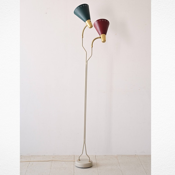 Midcentury Metal Floor Lamp with Dual Shades - Vintage Retro Lighting