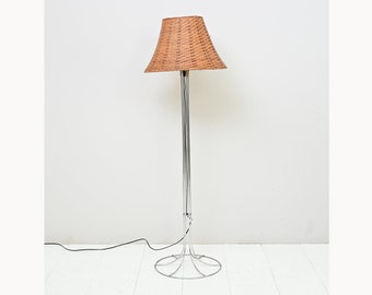 MidCentury Floor Lamp with Rattan Lampshade - Original Vintage 70s Scandinavian Nordic Design