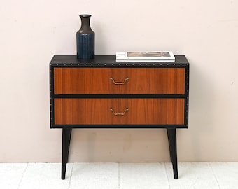 MidCentury Scandinavian Wooden Entryway Cabinet/Nightstand from the '60s with Black Faux Leather - Vintage Danish Design