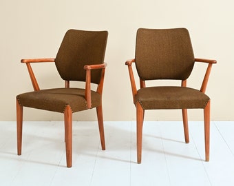 MidCentury Teak and Leather Armchair Set, Original Scandinavian Design, Vintage 50s 60s